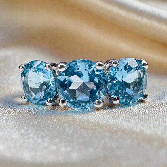 Unbranded Jewelry - VINTAGE- 10K White Gold Swiss Blue Topaz Diamond Ring -Sz 4- Past Present Future